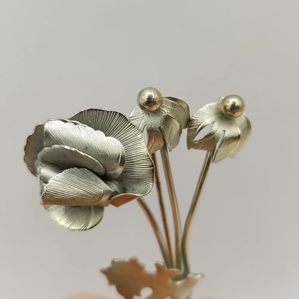 GioVanni Di Rocco Silver Tone Metal Wild Flower Pin Brooch Realistic Signed 70s